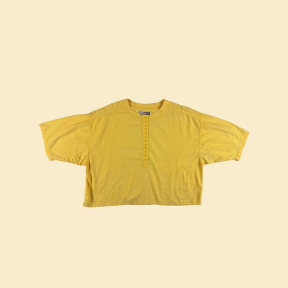 1970s yellow cotton blouse by Fixation Ari, size 24/44 vintage top/shirt - Picture 1 of 8